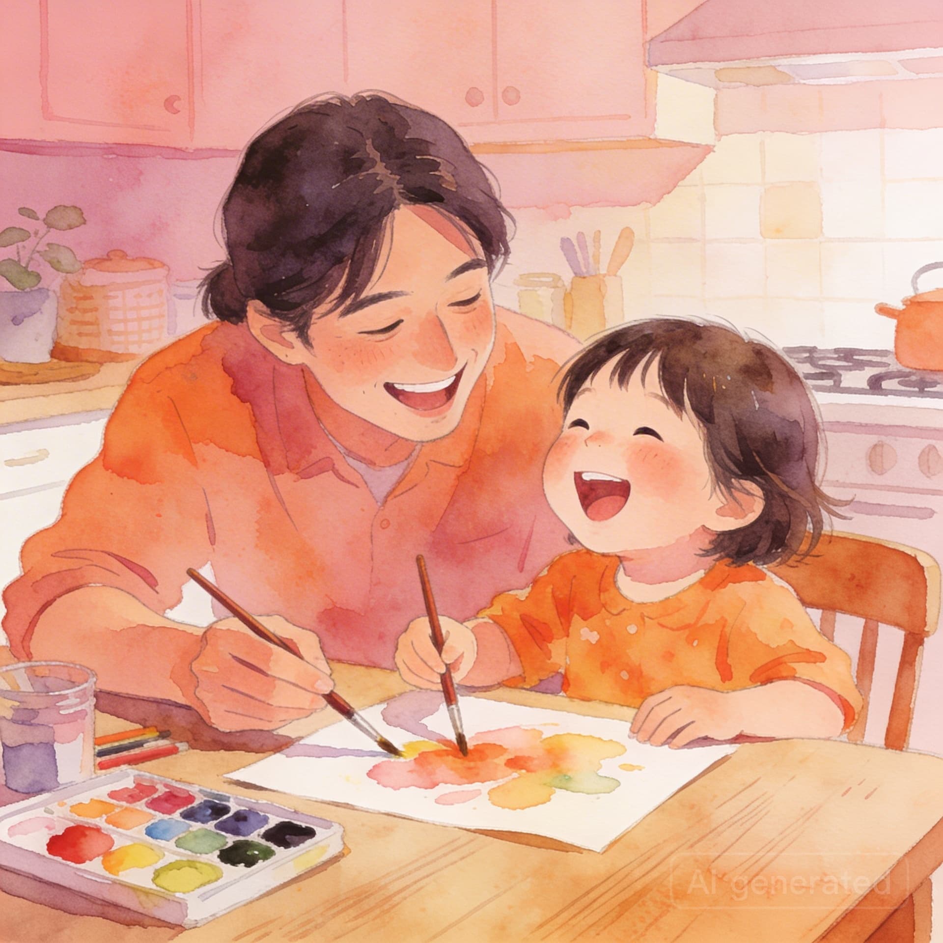 Parent and child doing a simple art activity at the kitchen table