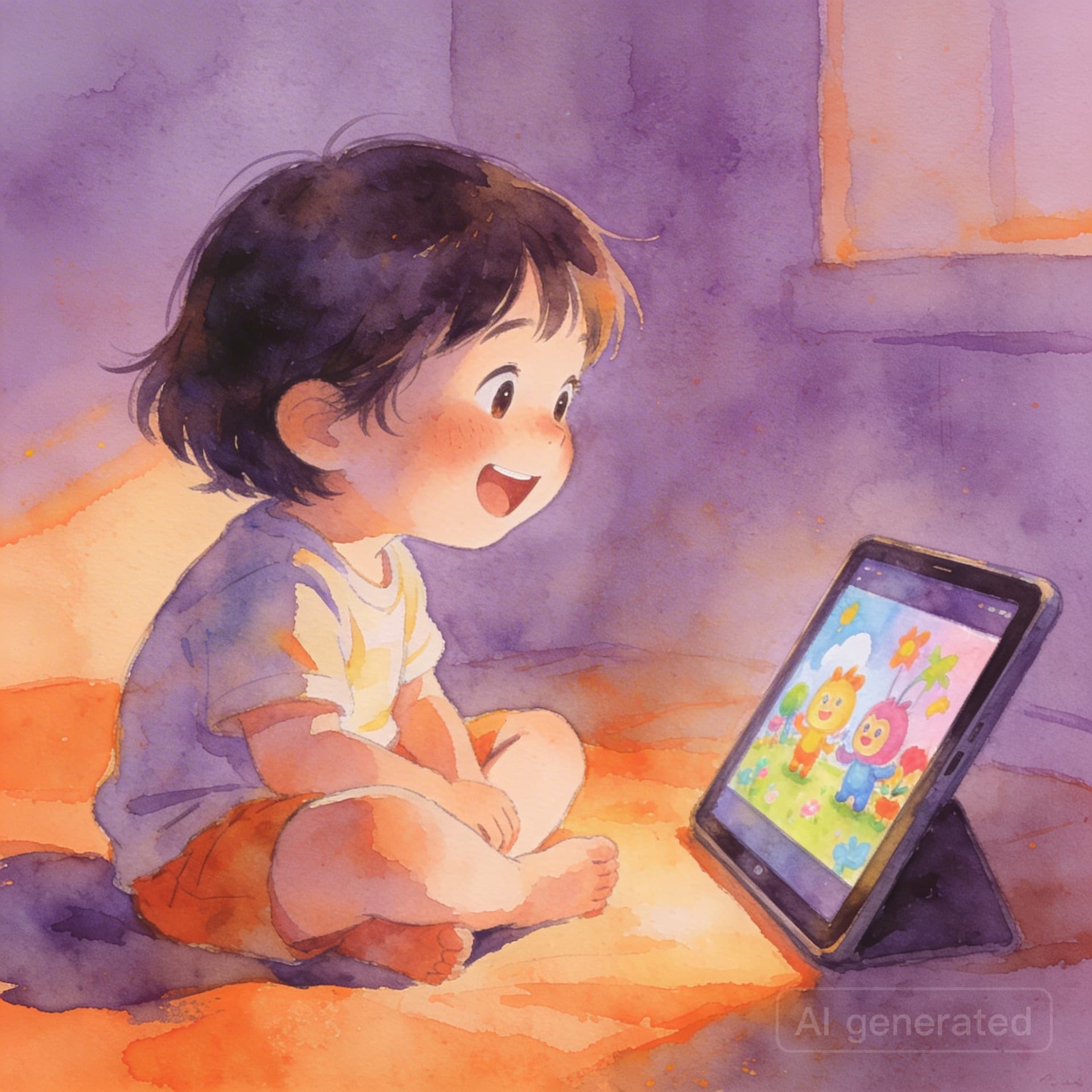 Child watching a personalised learning video with delight