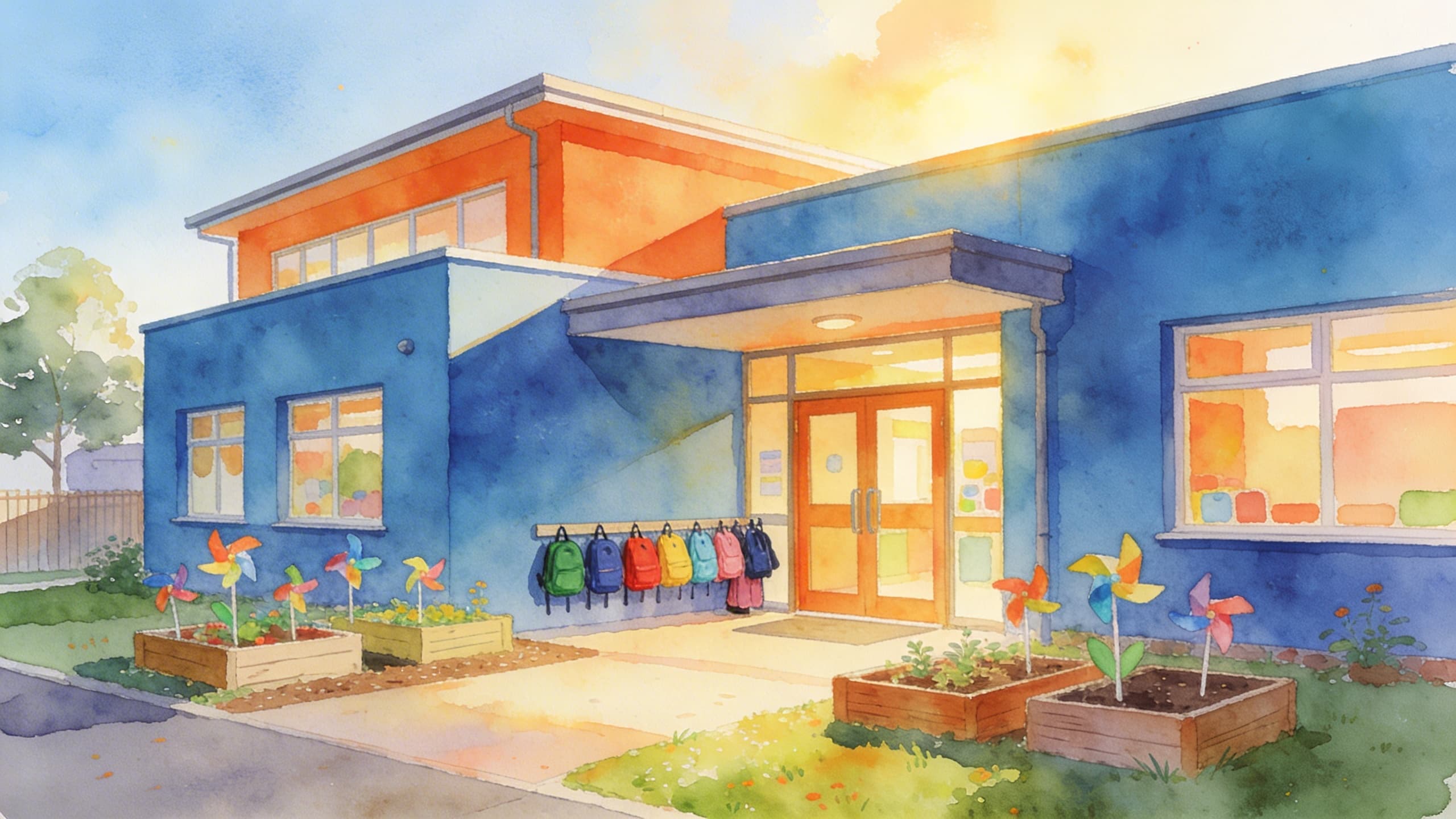 Bright early years school building with welcoming garden